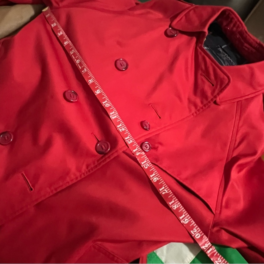BURBERRYS' VINTAGE AUTHENTIC Red Trench Coat 10L Double Breasted Nova Check EUC - Picture 11 of 12